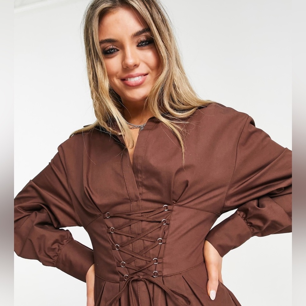 Bershka Corset Detail Tie Up Dress Size L